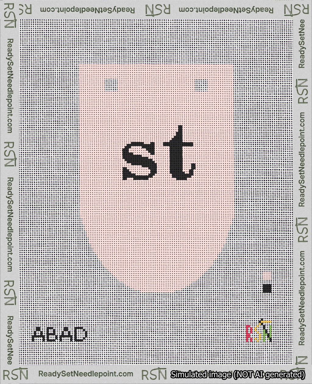 A taped needlepoint canvas with the design: Banner 18 mesh count Rounded st Black on Pink.