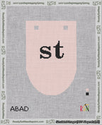 A taped needlepoint canvas with the design: Banner 18 mesh count Rounded st Black on Pink.
