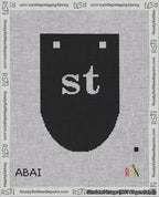 A taped needlepoint canvas with the design: Banner 18 mesh count Rounded st White on Black.