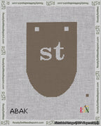 A taped needlepoint canvas with the design: Banner 18 mesh count Rounded st White on Brown.