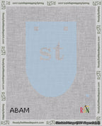 A taped needlepoint canvas with the design: Banner 18 mesh count Rounded st White on Light Blue.