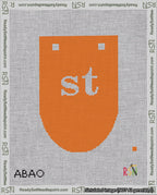 A taped needlepoint canvas with the design: Banner 18 mesh count Rounded st White on Orange.
