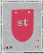A taped needlepoint canvas with the design: Banner 18 mesh count Rounded st White on Red.