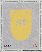 A taped needlepoint canvas with the design: Banner 18 mesh count Rounded st White on Yellow.