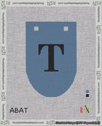 A taped needlepoint canvas with the design: Banner 18 mesh count Rounded T Black on Blue.