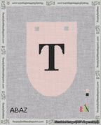 A taped needlepoint canvas with the design: Banner 18 mesh count Rounded T Black on Pink.