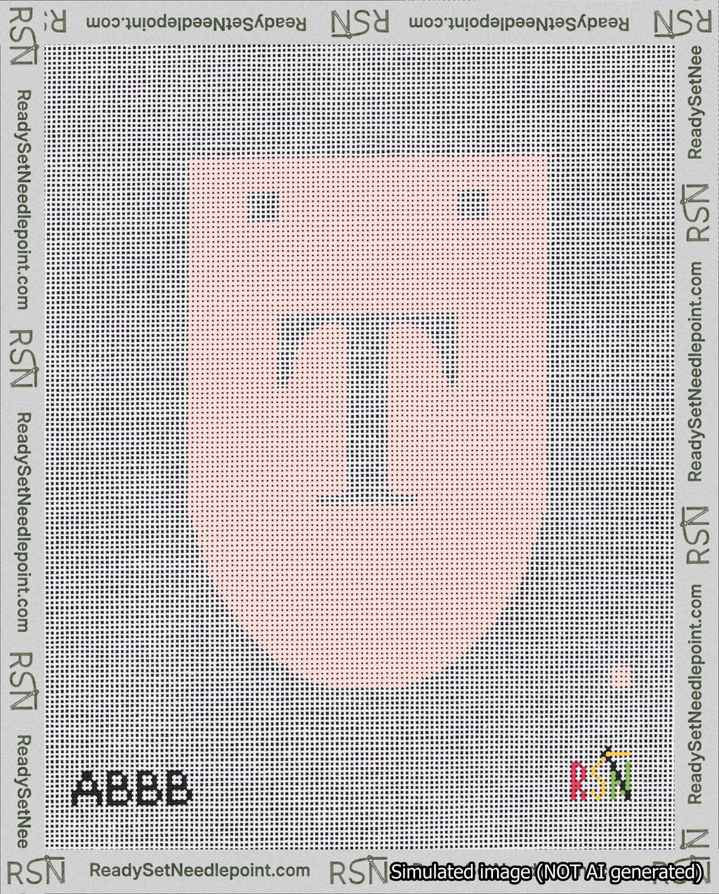 A taped needlepoint canvas with the design: Banner 18 mesh count Rounded T White on Pink.