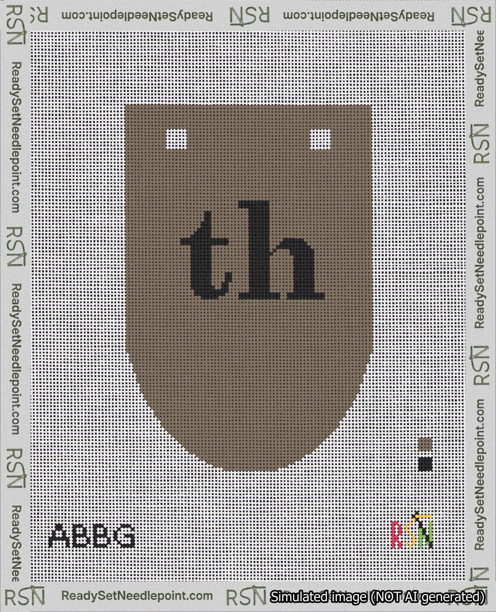 A taped needlepoint canvas with the design: Banner 18 mesh count Rounded th Black on Brown.