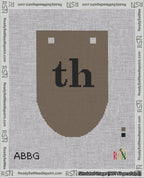 A taped needlepoint canvas with the design: Banner 18 mesh count Rounded th Black on Brown.
