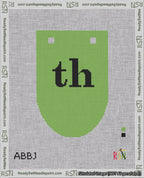 A taped needlepoint canvas with the design: Banner 18 mesh count Rounded th Black on Light Green.