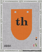 A taped needlepoint canvas with the design: Banner 18 mesh count Rounded th Black on Orange.