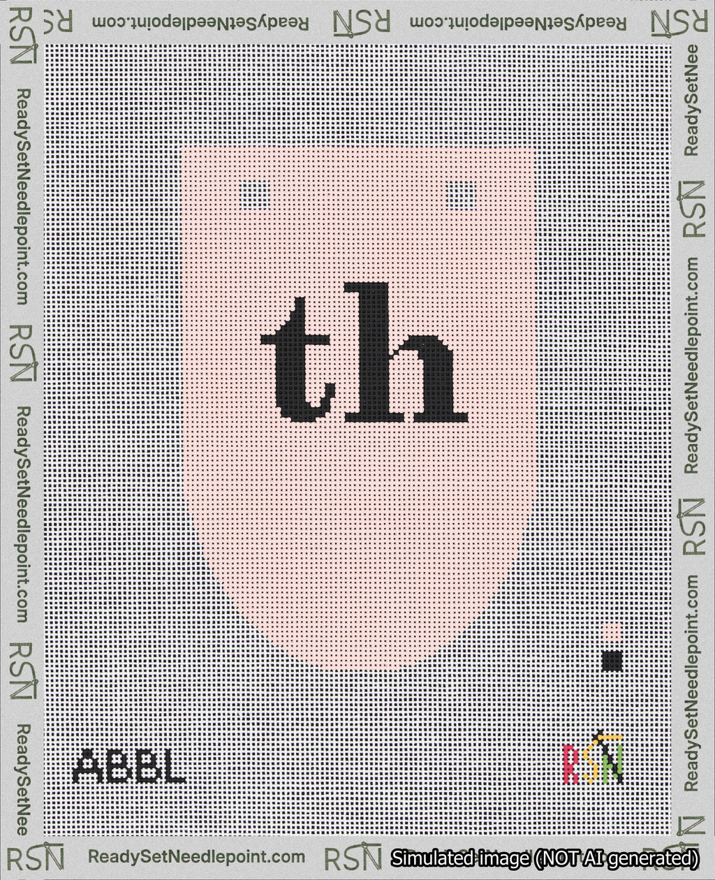 A taped needlepoint canvas with the design: Banner 18 mesh count Rounded th Black on Pink.