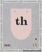 A taped needlepoint canvas with the design: Banner 18 mesh count Rounded th Black on Pink.