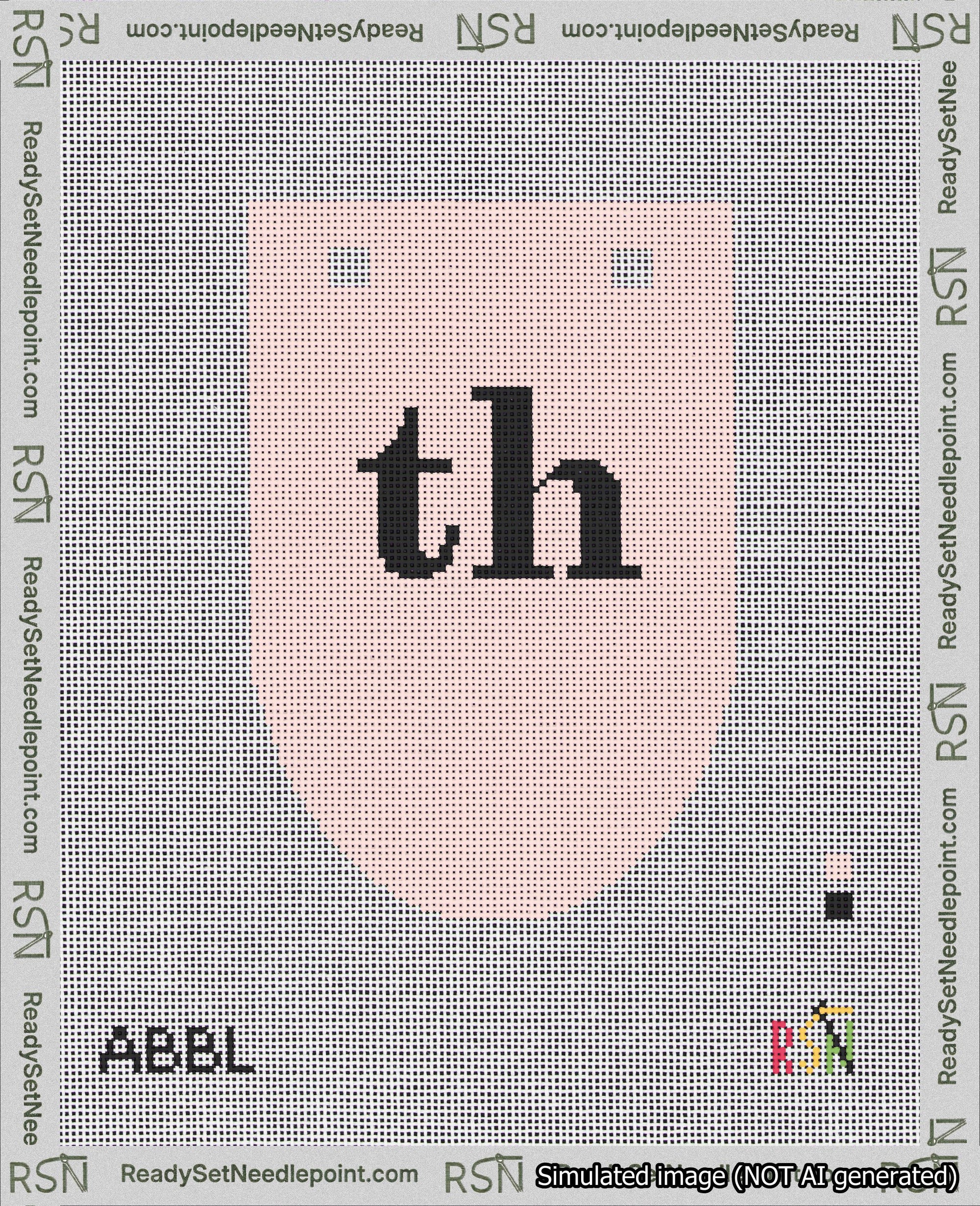 A taped needlepoint canvas with the design: Banner 18 mesh count Rounded th Black on Pink.