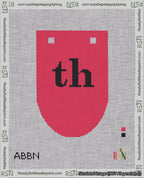 A taped needlepoint canvas with the design: Banner 18 mesh count Rounded th Black on Red.