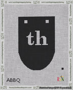 A taped needlepoint canvas with the design: Banner 18 mesh count Rounded th White on Black.