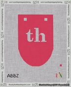 A taped needlepoint canvas with the design: Banner 18 mesh count Rounded th White on Red.