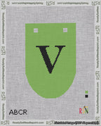 A taped needlepoint canvas with the design: Banner 18 mesh count Rounded V Black on Light Green.