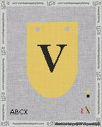 A taped needlepoint canvas with the design: Banner 18 mesh count Rounded V Black on Yellow.