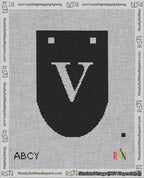 A taped needlepoint canvas with the design: Banner 18 mesh count Rounded V White on Black.