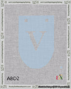A taped needlepoint canvas with the design: Banner 18 mesh count Rounded V White on Light Blue.