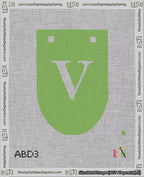 A taped needlepoint canvas with the design: Banner 18 mesh count Rounded V White on Light Green.