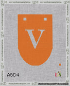A taped needlepoint canvas with the design: Banner 18 mesh count Rounded V White on Orange.