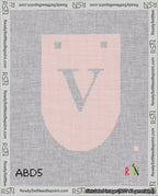 A taped needlepoint canvas with the design: Banner 18 mesh count Rounded V White on Pink.