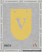 A taped needlepoint canvas with the design: Banner 18 mesh count Rounded V White on Yellow.