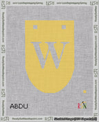 A taped needlepoint canvas with the design: Banner 18 mesh count Rounded W White on Yellow.