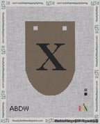 A taped needlepoint canvas with the design: Banner 18 mesh count Rounded X Black on Brown.