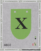 A taped needlepoint canvas with the design: Banner 18 mesh count Rounded X Black on Light Green.