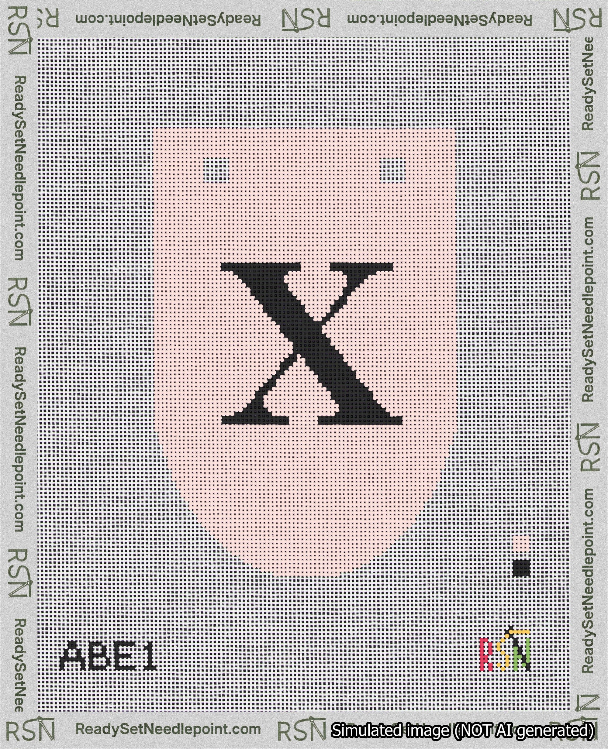 A taped needlepoint canvas with the design: Banner 18 mesh count Rounded X Black on Pink.
