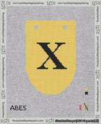 A taped needlepoint canvas with the design: Banner 18 mesh count Rounded X Black on Yellow.