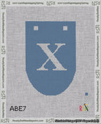A taped needlepoint canvas with the design: Banner 18 mesh count Rounded X White on Blue.