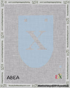 A taped needlepoint canvas with the design: Banner 18 mesh count Rounded X White on Light Blue.