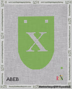A taped needlepoint canvas with the design: Banner 18 mesh count Rounded X White on Light Green.