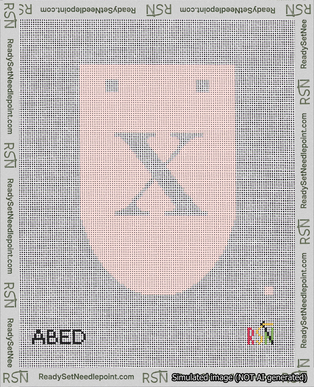 A taped needlepoint canvas with the design: Banner 18 mesh count Rounded X White on Pink.
