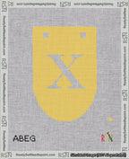 A taped needlepoint canvas with the design: Banner 18 mesh count Rounded X White on Yellow.