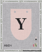 A taped needlepoint canvas with the design: Banner 18 mesh count Rounded Y Black on Pink.