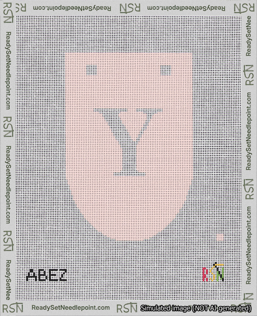 A taped needlepoint canvas with the design: Banner 18 mesh count Rounded Y White on Pink.