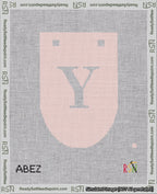 A taped needlepoint canvas with the design: Banner 18 mesh count Rounded Y White on Pink.