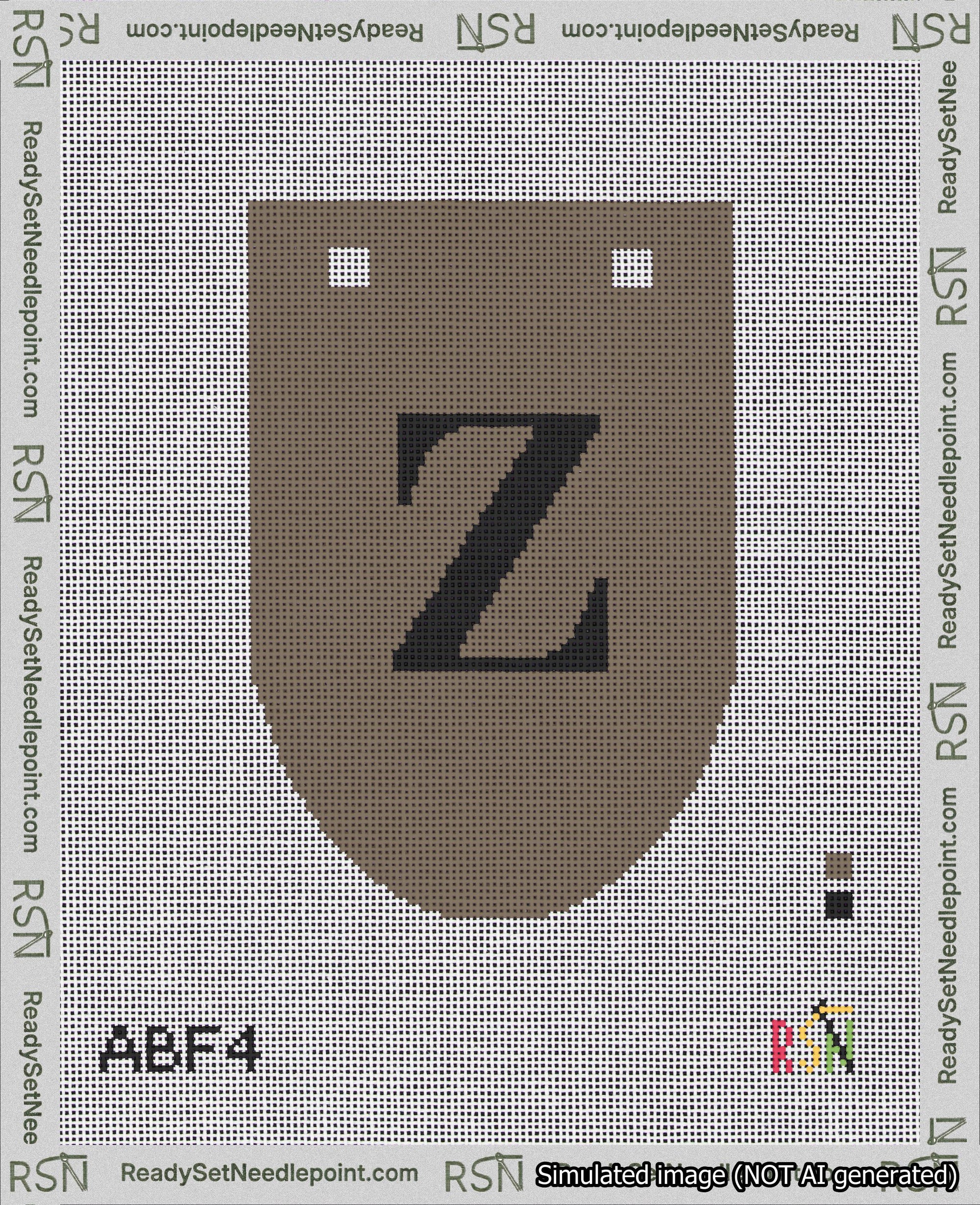 A taped needlepoint canvas with the design: Banner 18 mesh count Rounded Z Black on Brown.
