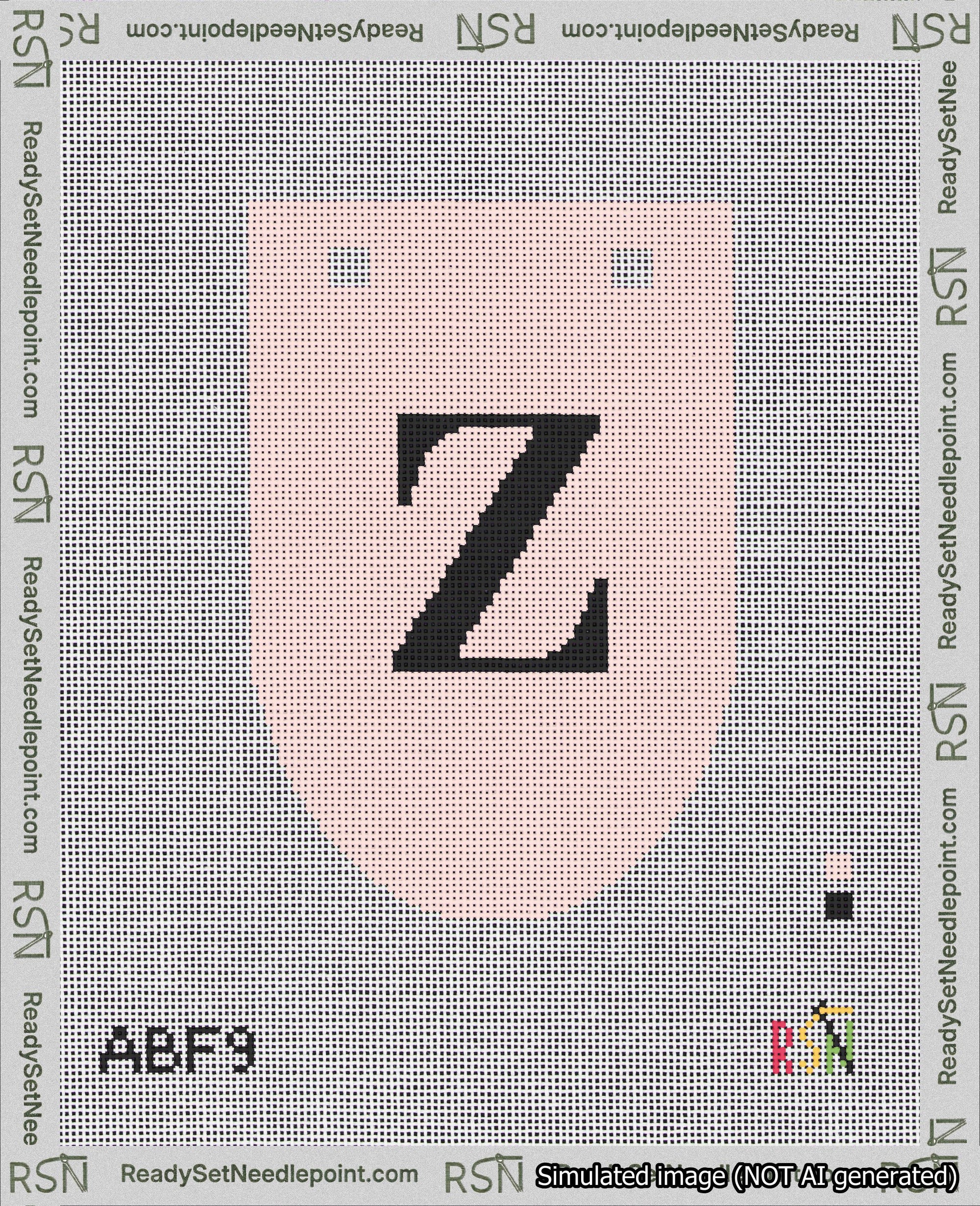 A taped needlepoint canvas with the design: Banner 18 mesh count Rounded Z Black on Pink.