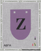 A taped needlepoint canvas with the design: Banner 18 mesh count Rounded Z Black on Purple.