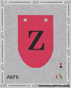 A taped needlepoint canvas with the design: Banner 18 mesh count Rounded Z Black on Red.