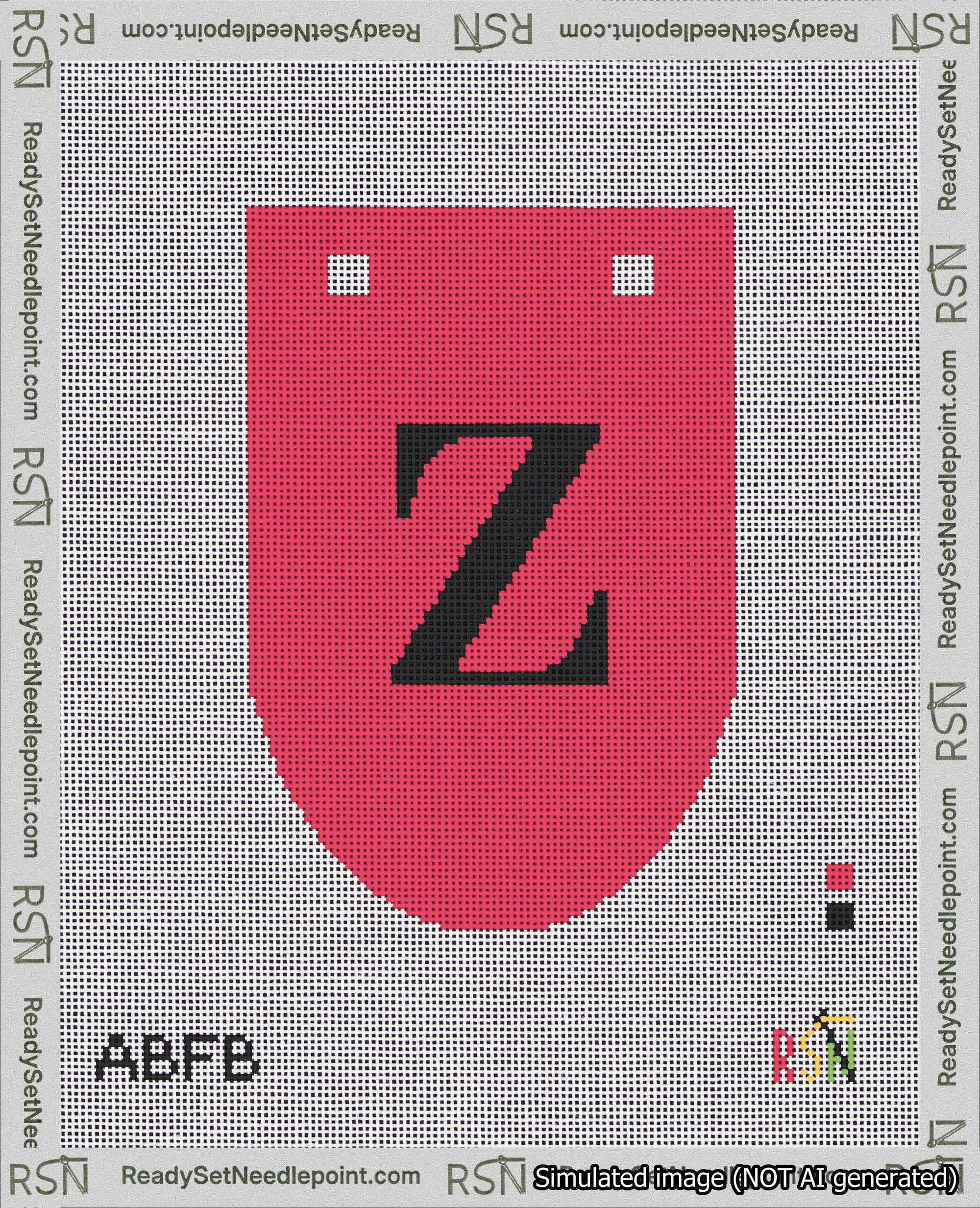 A taped needlepoint canvas with the design: Banner 18 mesh count Rounded Z Black on Red.