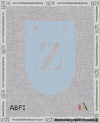 A taped needlepoint canvas with the design: Banner 18 mesh count Rounded Z White on Light Blue.