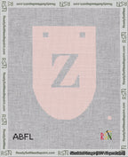 A taped needlepoint canvas with the design: Banner 18 mesh count Rounded Z White on Pink.