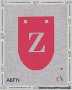 A taped needlepoint canvas with the design: Banner 18 mesh count Rounded Z White on Red.